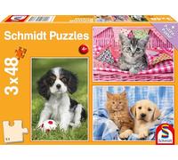 Schmidt Spiele 56361 My Favorite Pet Babies, 3x48 Piece Children's Puzzle, Multicolor