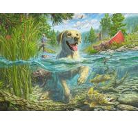 Schmidt-Spiele Puzzle 58557 Amor de Perros – Labrador amarillo cazando peces – 1000 piezas