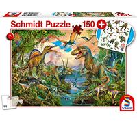 Schmidt Puzzle Infantil de Dinosaurios Salvajes, Incluye Tatuajes, 150 Piezas, Multicolor (56332)