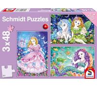 Schmidt Spiele 56376 - Puzzle Infantil (3 x 48 Piezas), diseño de Princesa, Hada y Sirena, Multicolor