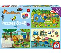 Schmidt Spiele- Sendung Mit Der Maus Mickey Mouse Puzzle Infantil de 3 x 48 Piezas, diseño de un día con el ratón, Color carbón (56394)
