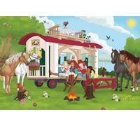 Schmidt-Spiele Rompecabezas Foal de Hannover 56463 - 100 piezas, diseño fogata en caravana, gris