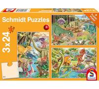 Schmidt Spiele 56465 Divertido con los Dinosaurios, Puzzle Infantil de 3 Veces 24 Piezas, Rompecabezas