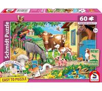 Schmidt Spiele 56574 Animales de Granja, Puzzle Infantil de 60 Piezas Hecho de Tablero de Hierba, Multicolor