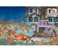 Schmidt Spiele 56575 Visita Nocturna de Animales, Rompecabezas Infantil de 100 Piezas Hecho de cartón de Hierba