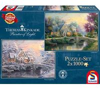 Schmidt Spiele 59468 - Thomas Kinkade, Invierno en Lamplight Manour, 2 x 1000 Piezas, clásica Puzzle