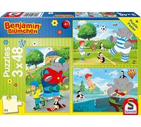 Schmidt Spiele-Benjamin Blümchen, Deporte y Juego con Töröö, 3 x 48 Piezas Puzzle Infantil, Color carbón (56401)