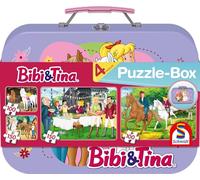 Schmidt Spiele Puzle Infantil 55609 Bibi y Tina en Estuche de Metal, 2 x 100 y 2 x 150 Piezas, Multicolor