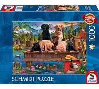 Schmidt Spiele Puzzle de 1000 Piezas, Familia de Perros en el Lago, 59778, Multi