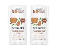 Schmidt's Desodorante natural sin aluminio para mujeres y hombres, sándalo y cítricos con protección contra olores las 24 horas, certificado natural, vegano, libre de crueldad, 2.6 onzas, paquete de 2