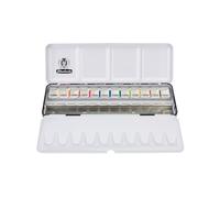 Schmincke - Akademie® - Caja de pintura acuarela, surtido básico de 12 x 1/2 tarros, 75 785 097, caja metálica impresa, tonos de alta resistencia a la luz, acuarelas de artista fina..
