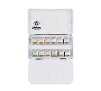 Schmincke - AKADEMIE® Caja de Pinturas para Acuarelas, Surtido básico de 12 x 1/2 Godets, 75 112 097, Caja metálica, Tonos Muy Resistentes a la luz, Acuarelas Finas para Artistas