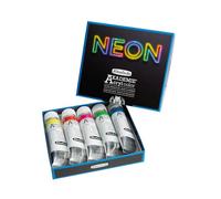 Schmincke Akademie® - Juego de pinturas acrílicas fluorescentes, 76 778 097, 5 pinturas acrílicas brillantes en colores neón, tubos de 60 ml en caja de cartón