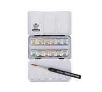 Schmincke - HORADAM® AQUARELL Caja compacta de Pinturas con 12 Finas Pinturas de Acuarela, 1 Pincel Davinci, 74 012 097, Caja metálica, Set de Pintura, Finas Pinturas de Acuarela, 12 x 1/2 Godets