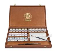 Schmincke - HORADAM® AQUARELL Caja de Pintura Premium con 47 Acuarelas Finas, Paleta de Porcelana, 2 Pinceles Davinci, 74348097, Caja de Madera, 47 x 1/1 Godets, ONetz