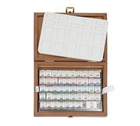 Schmincke - HORADAM® AQUARELL Caja de Pintura Premium con 47 Colores, más ONetz y Paleta de Porcelana, 74548097, Caja de Madera, Set de Pintura, Acuarelas Finas, 47 x 1/2 Godets
