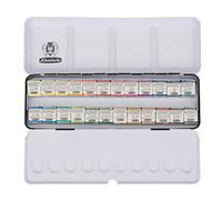 Schmincke - HORADAM® AQUARELL caja de pinturas con 24 acuarelas finas, 74424097, caja metálica negra, set de pintura, acuarelas de primera calidad, 24 x 1/2 godets