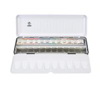Schmincke Horadam® Aquarell, elegante caja de metal negra con diseño de ranuras, incluye 12 mitades de tazón, acuarelas de artista más finas, 74 656 097