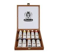 Schmincke - MUSSINI® colores finos al óleo-resina, estuche de 10 x 35 ml, 70 010 097, caja de madera teñida de color nogal. Color al óleo-resina basados en recetas de los antiguos maestros