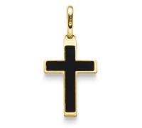Schmuck Krone Colgante Cruz con Ónix Negro 14K Oro Amarillo 24,5x12mm Sencillo