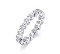 Schmuck Ring, Ringe Frauen Kleine Finger 3 mm Runder Moissanit Silber 18K Weißgold Größe 47 (15.0)