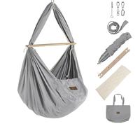 SCHMUSEWOLKE Juego completo de cuna de plumas - Hamaca para bebés y niños pequeños desde el nacimiento hasta los 3 años - algodón orgánico - gris - con colchón de fibra sintética