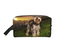 Schnauzer Atardecer Perros Mascotas Montañas Schnauzer, Bolsa de Maquillaje Bolsa de cosméticos Bolsa de artículos de tocador de Viaje portátil Organizador de Bolsa de Maquillaje
