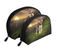 Schnauzer Atardecer Perros Mascotas Montañas Schnauzer, Bolsa de Maquillaje de Concha, Monedero pequeño para Mujer, Bolsa de artículos de tocador, Bolsa de cosméticos, 2 Piezas