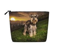 Schnauzer Atardecer Perros Mascotas Montañas Schnauzer,Neceser de Maquillaje de imitación Lino, Neceser de Viaje portátil
