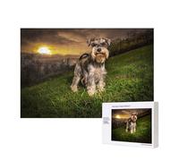 Schnauzer Atardecer Perros Mascotas Montañas Schnauzer,Rompecabezas de Madera de 300 Piezas, Juego Familiar, Rompecabezas para Adultos, Adolescentes, decoración del hogar