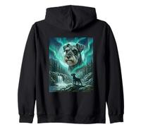 Schnauzer Aurora Borealis Northern Lights Dog Moon Forest Sudadera con Capucha