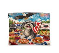 Schnauzer - Bolsa de maquillaje para perros del 4 de julio, 7 x 9 pulgadas, bolsa de viaje para 250 años, bolsa de cosméticos para barbacoa, organizador portátil de lona con cremallera