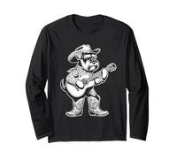 Schnauzer Dog Cowboy Guitarra Músico Western Country Music Manga Larga