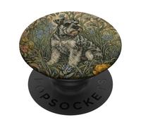 Schnauzer Dulce de Sal y Pimienta en jardín inglés PopSockets PopGrip Adhesivo