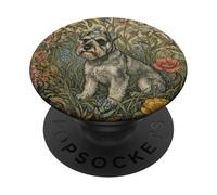 Schnauzer Dulce de Sal y Pimienta en jardín inglés PopSockets PopGrip Adhesivo