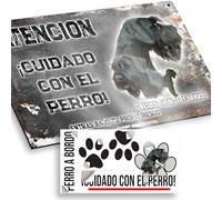 "Schnauzer Gigante Cartel de Cuidado con el Perro 20x12,5cm - Diseño Vintage Dibond con Pegatina Coche Premium 20x5cm"