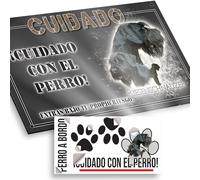 "Schnauzer Gigante Cuidado con el Perro Cartel 15x9,5cm - Diseño Antracita Dibond con Pegatina Coche - Cuidado Perro"