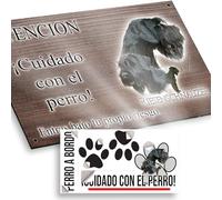 "Schnauzer Gigante Cuidado con el Perro Placa 29x18cm - Diseño Madera Marrón Dibond con Pegatina Coche 20x5cm"