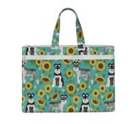 Schnauzer Girasoles Primavera Verano Floral Perro Raza Perro,Bolsa de lona para documentos con cremallera, bolso de mano, maletín para la escuela y la oficina.
