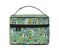 Schnauzer Girasoles Primavera Verano Floral Perro Raza Perro, Bolsa de Maquillaje Bolsa de cosméticos Bolsa de Aseo de Viaje portátil Estuche para lápices