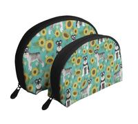 Schnauzer Girasoles Primavera Verano Floral Perro Raza Perro, Bolsa de Maquillaje de Concha, Monedero pequeño para Mujer, Bolsa de artículos de tocador, Bolsa de cosméticos, 2 Piezas