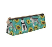 Schnauzer Girasoles Primavera Verano Floral Perro Raza Perro, Estuche para lápices con Forma de triángulo, Estuche portátil de Cuero con Cremallera, Estuche para cosméticos