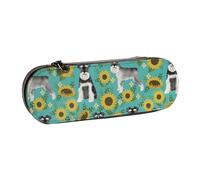 Schnauzer Girasoles Primavera Verano Floral Perro Raza Perro, Estuche para lápices Estuche para lápices de cuero de PU Estuche para lápices de gran capacidad Estuche para lápices Bolsa de cosméticos