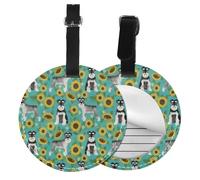 Schnauzer Girasoles Primavera Verano Floral Perro Raza Perro,Etiquetas de equipaje de cuero sintético con nombre, etiquetas de viaje duraderas, 2 unidades