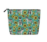 Schnauzer Girasoles Primavera Verano Floral Perro Raza Perro,Neceser de Maquillaje de imitación Lino, Neceser de Viaje portátil