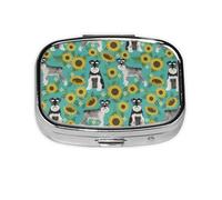 Schnauzer Girasoles Primavera Verano Floral Perro Raza Perro, Pastillero cuadrado para bolsillo o monedero, pequeño contenedor de pastillas, organizador de pastillas de viaje