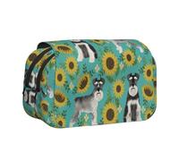 Schnauzer Girasoles Primavera Verano Floral Raza de Perro Perro Estuche para lápices portátil con Doble Concha y Cremallera