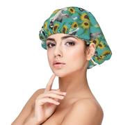 Schnauzer Girasoles Primavera Verano Floral Raza de perro Perro,Gorro de dormir de satén para adultos - Gorro de dormir elástico para mujer, cubrecabello nocturno