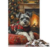 Schnauzer in Christmas Sweater by Fireplace Cozy Christmas Dog Art Puzzle Imposible,desafío for Adults Entretenimiento Creativo 1000 Piezas Obra De Arte De Juego De para Adultos Y Niños 300pcs (40x2