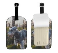 Schnauzer miniatura, mascotas de césped, perros grises,Etiquetas de equipaje de cuero sintético con nombre, etiquetas de viaje duraderas, 2 unidades